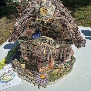 Heather Goldminc Ceramic Candle House with Blue and Cream Accents